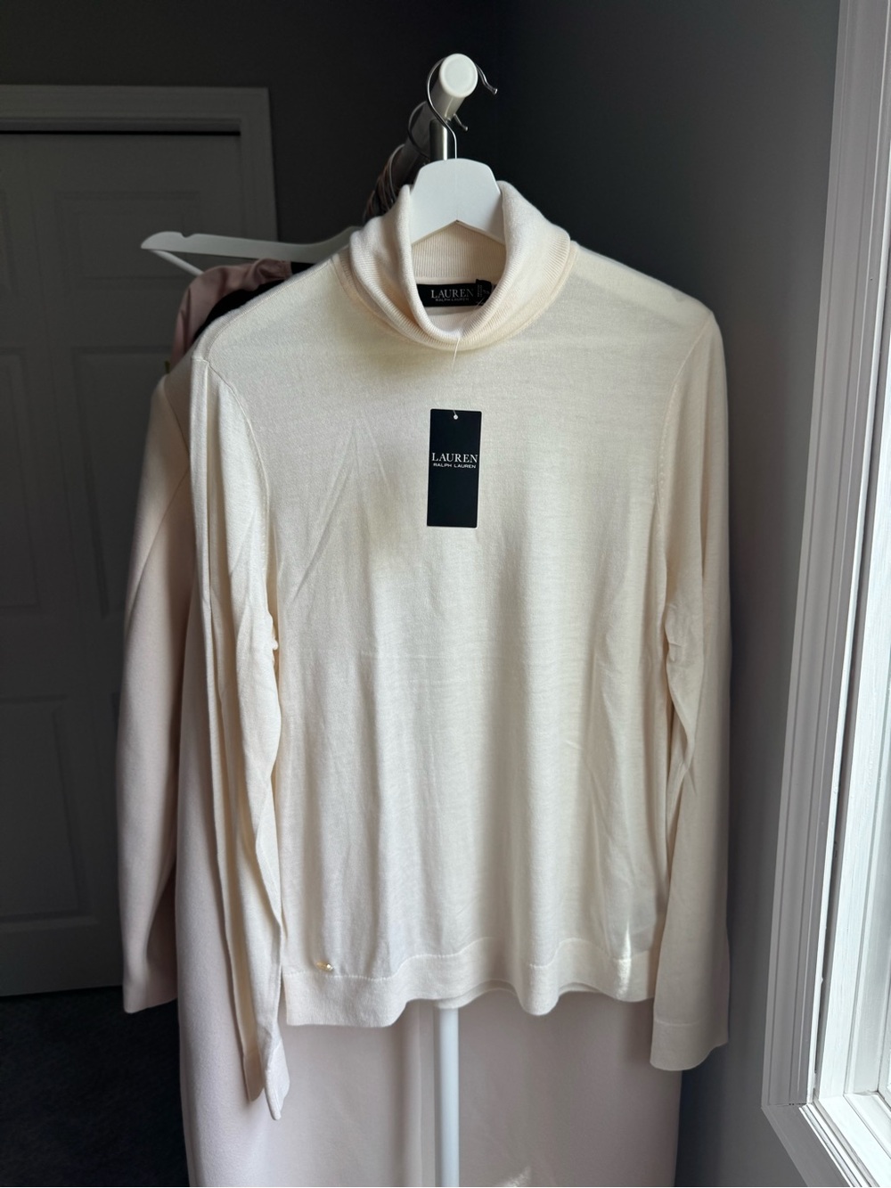 Lauren Ralph Lauren Women’s Cream Turtleneck Silk Sweater